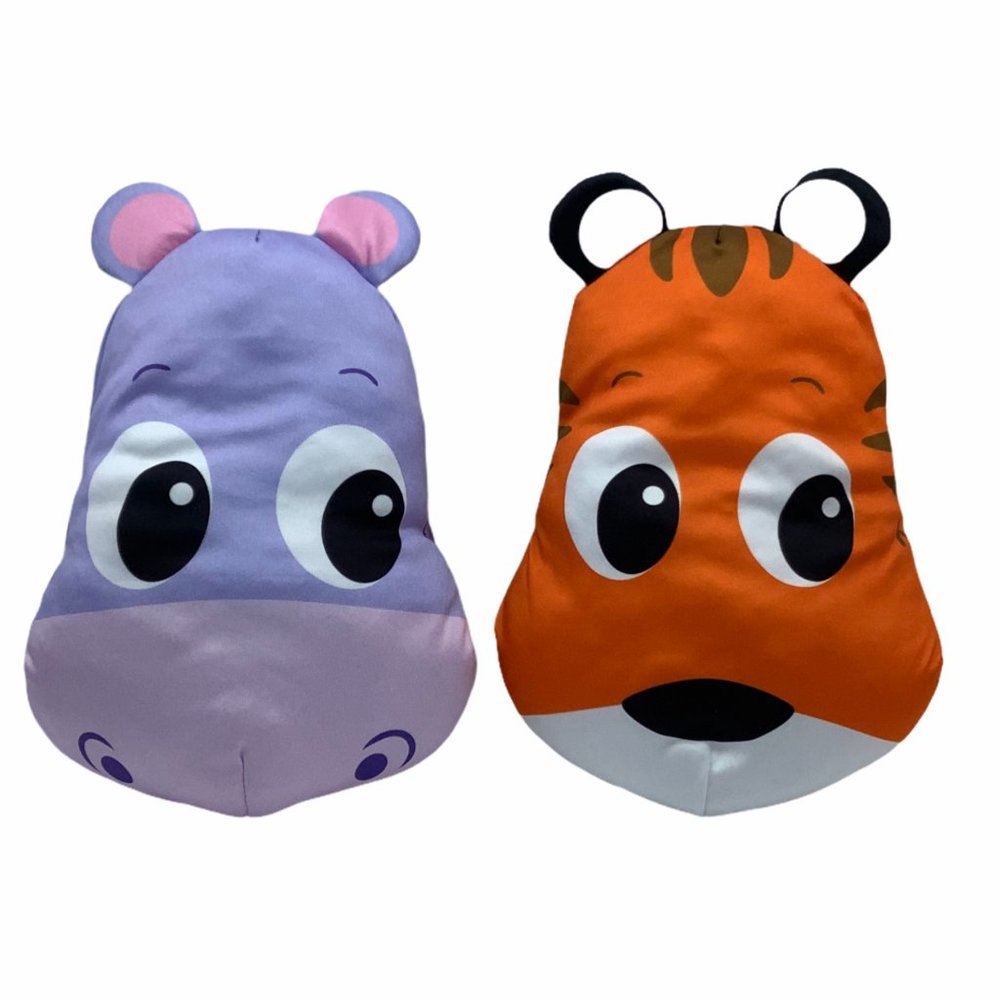 Little Tikes Hippo & Tiger Soft Easy to Use Plush Hand Puppets 6" x‎ 8" Lot of 2